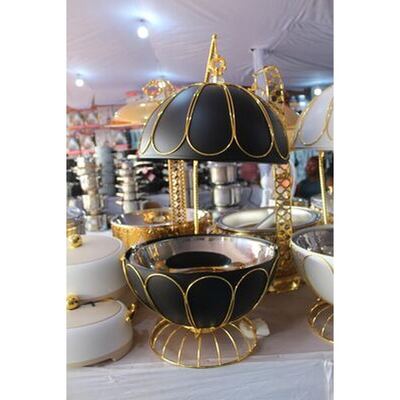 Black and gold dome chafing dish on stand