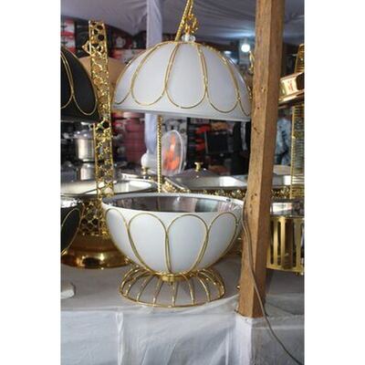White and gold dome chafing dish on stand