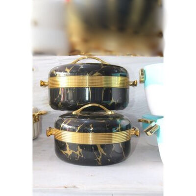 Black and gold marble insulated food warmer set