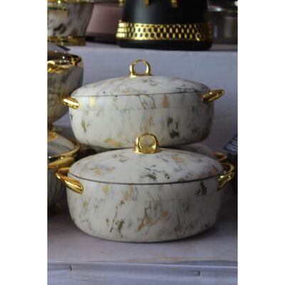 White and gold marble insulated food warmer set