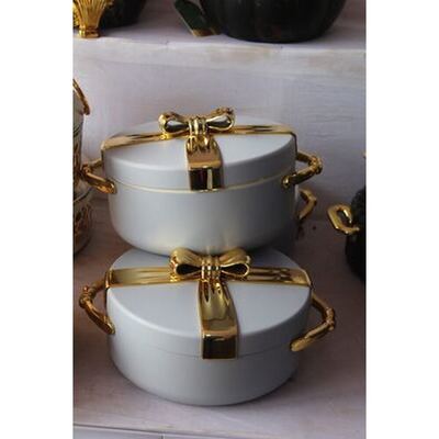Grey gift-bow insulated food warmer set