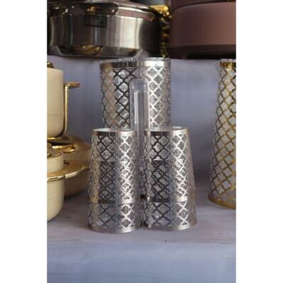 Silver and gold lattice glass jug and tumbler set
