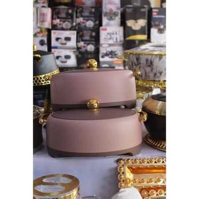 Mauve and brown insulated food warmer set