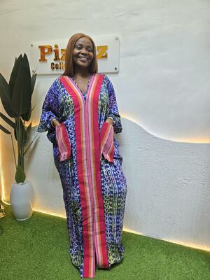 Women's blue and pink striped print kaftan
