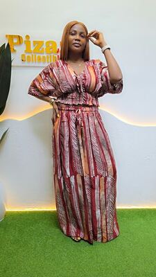 Women's burgundy striped print two-piece set