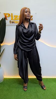 Women's black satin two-piece set