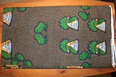Hitarget Block Print Ankara Fabric - Brown Rooster & Chick Design