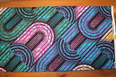 Vlisco Super-Wax Fabric - Teal, Purple & Pink Arcs