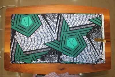 Vlisco Wax Fabric - Green Geometric on Blue